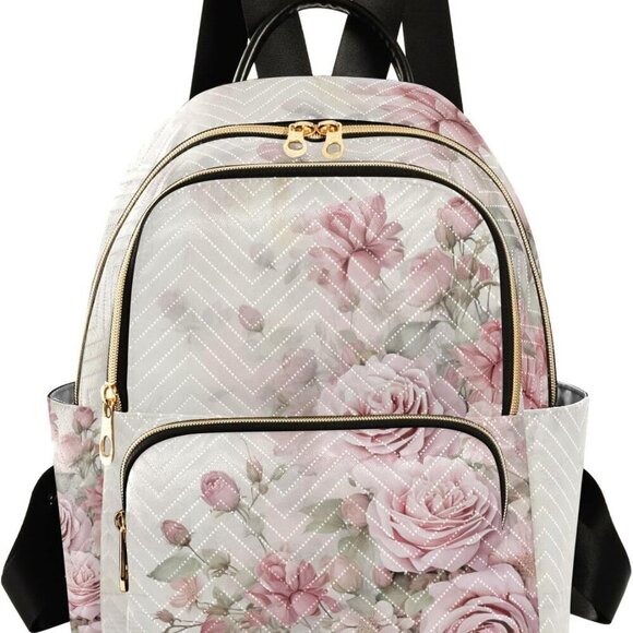 Women Small Backpack Purse Pink Floral Lightweight Travel Daypack
